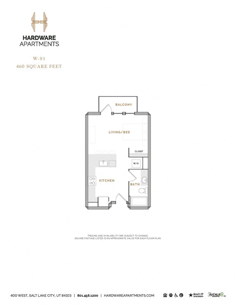 Floor plan for studio, 1 bath, 506 sqft